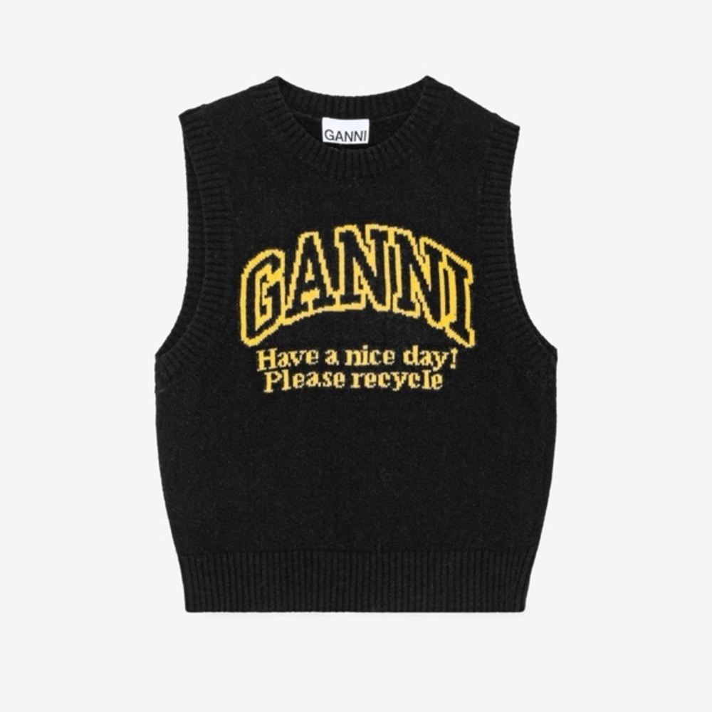 Ganni Black Vest with Yellow Logo